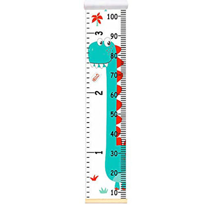 Picture of Sylfairy Kids Growth Chart, Wall Ruler Wood Frame Fabric Canvas Removable Height Measure Chart for Boys Girls Growth Ruler Unicorn Wall Room Decoration 79''7.9''Green Dinosaur)