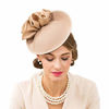 Picture of F FADVES Wedding Wool Pillbox Fascinators Felt Fedora Hat Women Flower Derby Church Tilt Hats Khaki