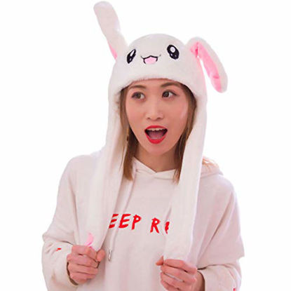 Picture of IronBuddy Rabbit Hat Ear Moving Jumping Hat Funny Bunny Plush Hat Cap for Women Girls, Cosplay Christmas Party Holiday Hat (White)