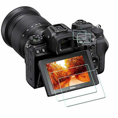 Picture of Z7 Z6 top + screen protector [2 + 2 pack], compatible with the ZLMC of Nikon Z7 Z7 II Z6 Z6 II FX digital SLR cameras. The ultra-high-definition tempered glass screen protector has the functions of scratch-proof, anti-air bubble, waterproof and anti-fingerprint.