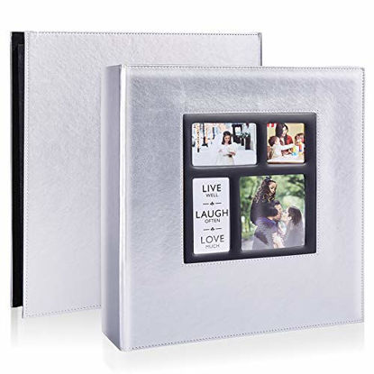 Picture of Photo Picutre Album 4x6 500 Photos, Extra Large Capacity Leather Cover Wedding Family Photo Albums Holds 500 Horizontal and Vertical 4x6 Photos with Black Pages (Silver)