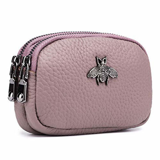 Picture of imeetu Women Leather Coin Purse, Small 2 Zippered Change Pouch Wallet(Dark Pink)