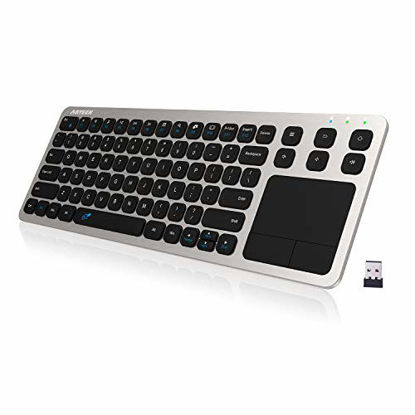 Picture of Wireless Keyboard, Arteck 2.4G Wireless Touch TV Keyboard with Easy Media Control and Built-In Touchpad Mouse Solid Stainless Ultra Compact Full Size Keyboard for TV-Connected Computer, Smart TV, HTPC