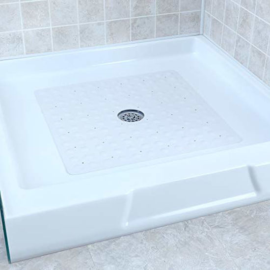 Picture of SlipX Solutions White Square Rubber Safety Shower Mat with Microban Protection, Reliable Slip-Resistance in Shower Stalls (21 Inch Sides, 140 Suction Cups)