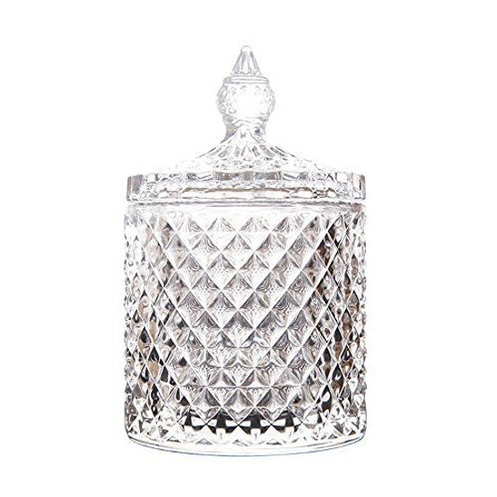 Picture of RockTrend Home Decorative Butterfly Candy Jar Candy Dish Candy Buffet Storage Container Clear Crystal Diamond Faceted Jar with Crystal Lid-Large-16 OZ (Round, 16 OZ)