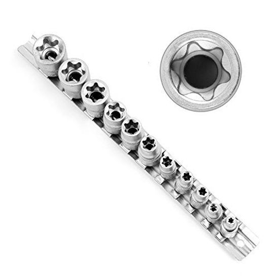 Picture of HORUSDY 11 Pc Female E Torx Star Socket Set/Rail, Female External Star Socket Set E4 - E20 Torque Socket Set