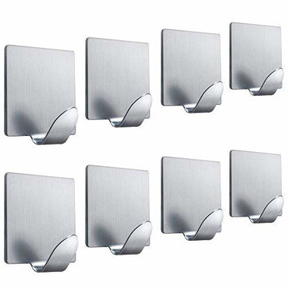 Picture of FOTYRIG Adhesive Hooks Heavy Duty Stick on Hooks Waterproof Stainless Steel Hooks for Hanging Coat, Hat,Towel Robe Hook Rack Wall Mount- Bathroom and Bedroom 8 Packs