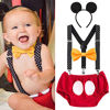 Picture of Baby Boys First Birthday Christmas Costume Cake Smash Outfits Y Back Suspenders Bloomers Bowtie Set Mouse Ear Headband 12-18 Months