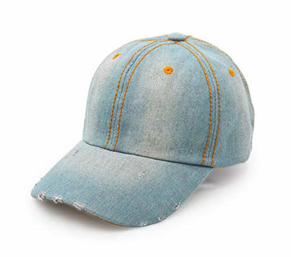 Picture of Denim Baseball Cap, Unisex Sport Hat Casual Women Men Sun Hat Outdoor Cowboy Cap Dilapidated Design Sky Blue