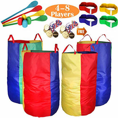 Picture of Outdoor Lawn Games Potato Sack Race Bags for Kids and Adults, with Egg and Spoon Race Games, 3-Legged Race Bands, Game Prizes, Outside Backyard Field Day Birthday Party Games for Kids and Family