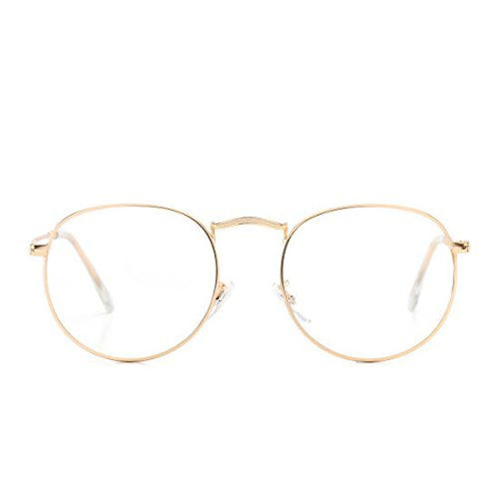 Picture of AZORB Round Clear Lens Glasses Classic Metal Frame Non-Prescription Eyeglasses for Women Men(gold)