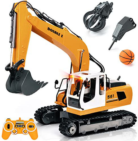 Picture of DOUBLE E Remote Control Truck RC Excavator Toy 17 Channel 3 in 1 Claw Drill Metal Shovel Real Hydraulic Electric RC Construction Vehicle with Working Lights