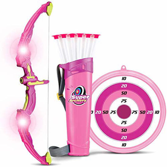 Picture of Liberty Imports Light Up Princess Archery Bow and Arrow Toy Set for Girls with 6 Suction Cup Arrows, Target, and Quiver (Pink)