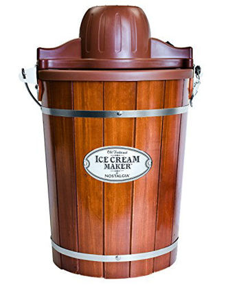 Picture of Nostalgia Electric Wood Bucket Maker with Easy-Carry Handle, Makes 6-Quarts of Ice Cream, Frozen Yogurt or Gelato in Minutes, Made from Real