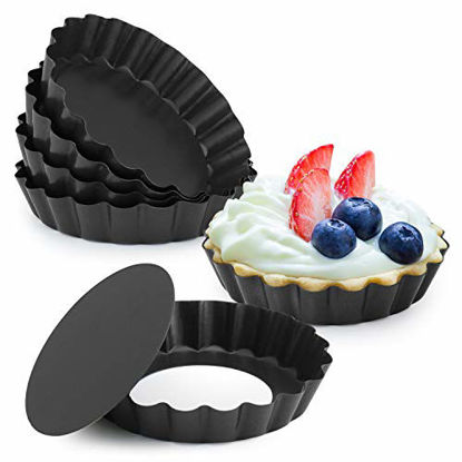 Picture of Laxinis World 4 Quiche Pans with Removable Bottom, Non-stick, Fluted Sides, Mini Tart Pans, Set of 6