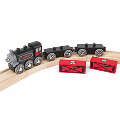 Picture of Hape Steam-Era Freight Train | Classic Black & Red Childrens Locomotive Toy With Unloadable Freight Wagons, L: 9.4, W: 1.3, H: 1.9 inch