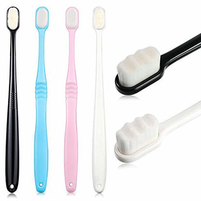 Picture of 4 Pieces Soft Bristle Toothbrush Nano Toothbrush Ultra Soft Toothbrush Manual Toothbrush with 20,000 Bristles for Sensitive Teeth and Gum Adult Kid Children (Pink, Blue, Black, White)