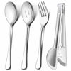 Picture of LIANYU 3 Large Serving Spoons, 3 Slotted Serving Spoons, 3 Serving Forks, 3 Serving Tongs, Buffet Catering Serving Spoons Fork Tongs, 12-Piece Stainless Steel Serving Utensils, Dishwasher Safe