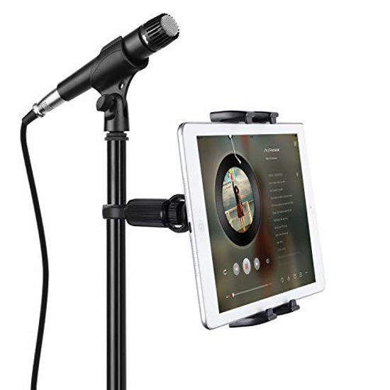 Picture of Tablet Mounts for Microphone Stands, JUBOR Microphone Tablet Holder, Mic Music Stand for iPad, iPad Pro, iPad Air, iPad Mini, 2, 3, iPhone, Smartphone 4.7-12.9" Tablets