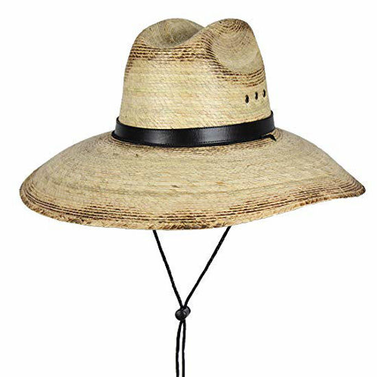 Picture of Mexican Palm Leaf Straw Lifeguard Sun Hat w/Chin Strap & Vented Crown