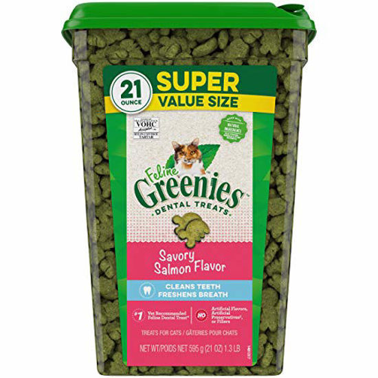 Picture of FELINE GREENIES Natural Dental Care Cat Treats Savory Salmon Flavor, 21 oz. Tub