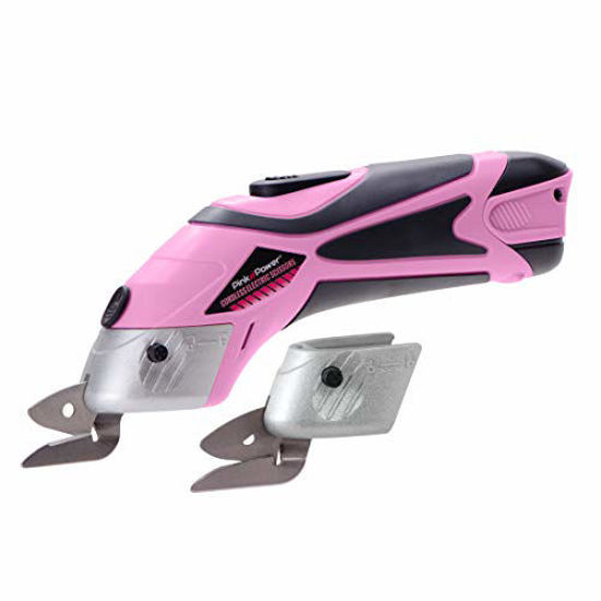 Picture of Pink Power Electric Fabric Scissors Box Cutter for Crafts, Sewing, Cardboard, Scrapbooking - Cordless Shears Cutting Tool