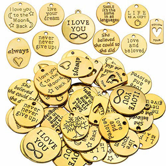 Picture of BronaGrand 40pcs Inspiration Words Charms Craft Supplies Beads Charms Pendants for Crafting, Jewelry Findings Making Accessory For DIY Necklace Bracelet,Antique Gold