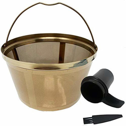 Picture of GOLDTONE Stainless Steel Coffee Filter - 8-12 Cup Basket Reusable Metal Filter for Mr. Coffee and Black and Decker Machines - Includes Scoop and Brush