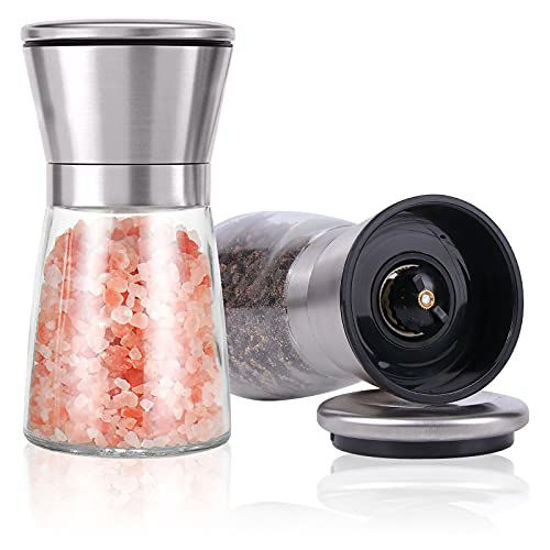 Salt and Pepper Grinder Set of 2 - Adjustable Ceramic Sea Salt Grinder & Pepper Grinder Salt and Pepper Shakers Set - Pepper Mill & Salt Mill, Size