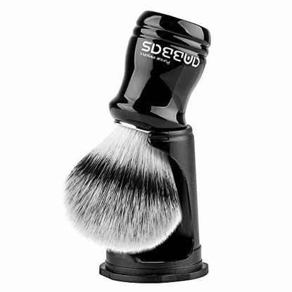 Picture of Synthetic Badger Shaving Brush with Black Holder Stand Anbbas 2IN1 Resin Handle Foam Brush Set for Men Close Wet Shave