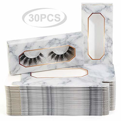 Picture of MAGEFY 30 Pieces Eyelashes Packaging Box, Empty Eyelash Boxes Lash Box Packaging Marble Paper Eyelash Storage Box Soft Paper Lash Case