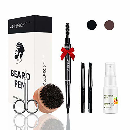 Picture of Beard Pencil Filler for Men - Beard Growth Kit, Water & Sweat Resistance, Long Lasting barber Pencil, Mustache Repair Shape, with Beard Growth Spray, Boar Bristle Brush & Two Replacement Tip(BLACK)