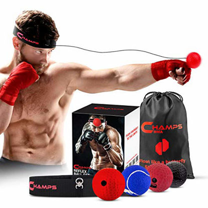 Picture of Boxing Reflex Balls Set of 4 - Boxing Ball MMA Gear of with Varying Weights with Adjustable Headband and 4 Spare Strings to Improve Speed and Hand-Eye Coordination for Men, Kids Boxing Equipment