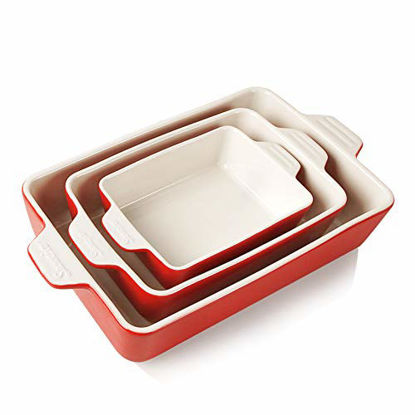 Picture of SWEEJAR Ceramic Bakeware Set, Rectangular Baking Dish Lasagna Pans for Cooking, Kitchen, Cake Dinner, Banquet and Daily Use, 11.8 x 7.8 x 2.75 Inches of Baking Pans (Red)