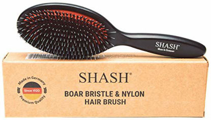 Picture of Made In Germany - SHASH Nylon Boar Bristle Brush Suitable For Normal to Thick Hair - Gently Detangles, No Pulling or Split Ends - Softens and Improves Hair Texture, Stimulates Scalp (Medium)