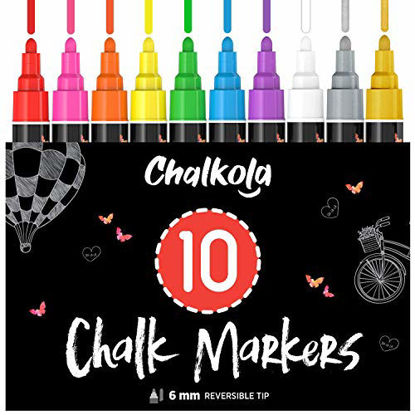 Picture of Liquid Chalk Markers (10 Pack) with Gold & Silver - Bold Dry Erase Marker Pens for Blackboard, Windows, Chalkboard Signs, Bistro - 6mm Reversible Tip - 50 Chalk Labels included