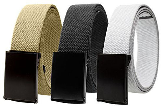 Picture of Gelante Fully Adjustable Canvas Web Belt with Black Flip Top Buckle 50'' Long (3 Pack: Black, Beige, White)