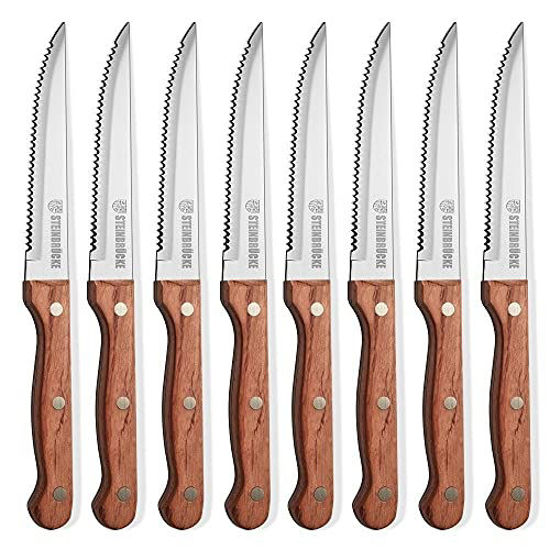 Picture of Steak Knives Wood Handle - Steak Knives Set of 8 Built 5Cr15Mov Stainless Steel HRC57-58 Hardness Razor Sharp Full Tang (Not dishwasher safe)