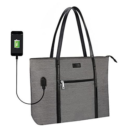 Picture of Laptop Tote Bag, Large Women Work Bag Purse USB Teacher Bag Fits 15.6 Inch Laptop (15.6 Inch, A Gray)