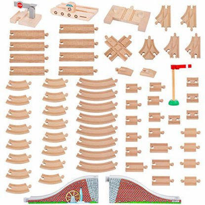 Picture of Orbrium Toys 68 Pcs Wooden Train Track Expansion Pack Compatible with Thomas Wooden Train, Brio, Thomas The Tank Engine