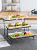 Picture of LAUCHUH 3 Tier Serving Stand Collapsible Sturdier Rack with 3 Porcelain Serving Platters Tier Serving Trays for Fruit Dessert Presentation Party Display Set