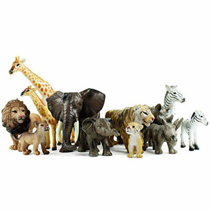 Picture of Boley 12 Piece Safari Animal Set - Different Varieties of Zoo Animals, Jungle Animals, African Animals, and Baby Animals - Great Educational and Child Development Toy for Kids, Children, Toddlers