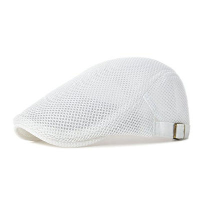 Picture of VOBOOM Men Breathable Mesh Summer Hat Adjustable Newsboy Beret Ivy Cap Cabbie Flat Cap (White)