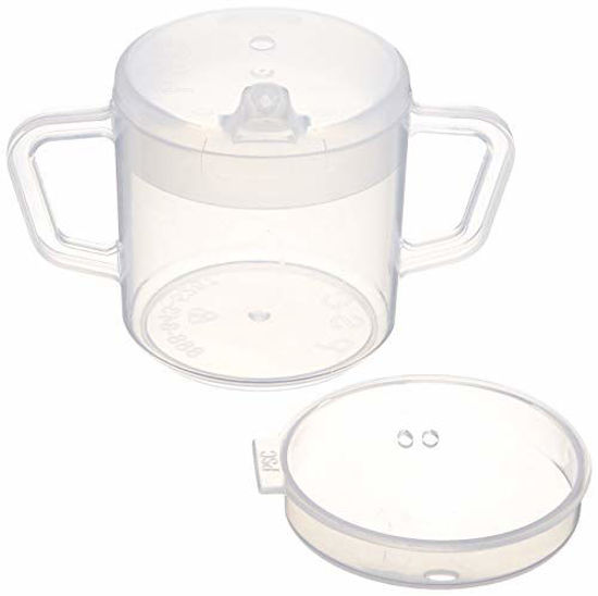 Picture of Sammons Preston - 38483 Independence Two-Handled Cup, for Hot or Cold Beverages, Translucent Polypropylene with Two Lids, BPA Free Mug, 8 Ounces