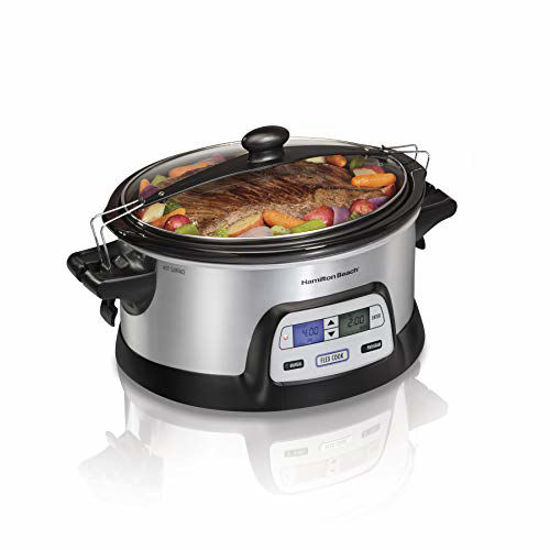 Picture of Hamilton Beach Stay or Go Portable 6-Quart Programmable Slow Cooker With FlexCook Dual Digital Timer for 2 Heat Settings, Lid Lock (33861)