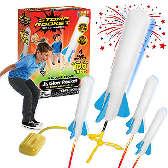 Picture of Stomp Rocket The Original Jr. Glow Rocket Launcher, 4 Foam Rockets and Toy Air Rocket Launcher - Glows in The Dark, STEM Gift for Boys and Girls Ages 3 Years and Up - Great for Year Round Play