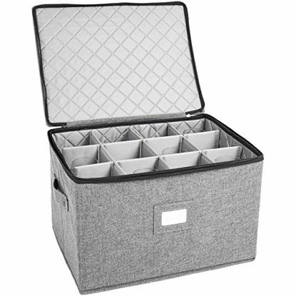 Picture of Wine Glass Storage, Holds 12 Red or White Wine Glasses, Fully-Padded Inside with Hard Top and Sides (Pack of 1, Grey)