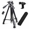 Picture of Torjim 60 Camera Tripod with Carry Bag, Lightweight Travel Aluminum Professional Tripod Stand (5kg/11lb Load) with Wireless Remote for DSLR SLR Cameras Compatible with Phone-Black