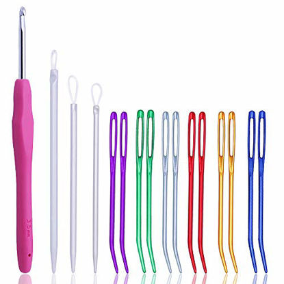 Picture of 16pcs Yarn Needle, Bent Needle Tapestry Needle Set, Wool Needles Large-Eye Blunt Needles and Crochet Hooks for Knitting Crochet(Random Color)