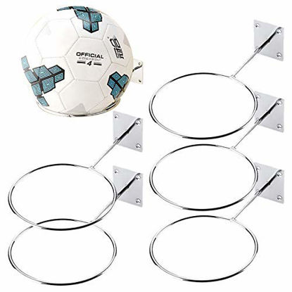 Picture of Ball Holders Wall Mount Sports Exercise Ball Storage Rack Organizer for Display Basketball Volleyball Soccer Football Medicine Ball (Sliver-5.6in)